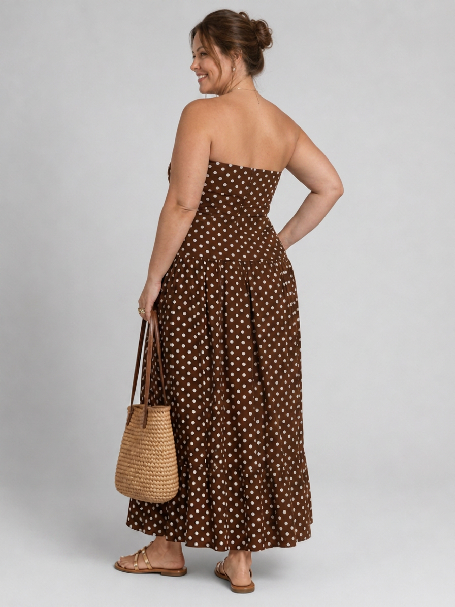 Olwen | Robe midi sans bretelles à motif pois