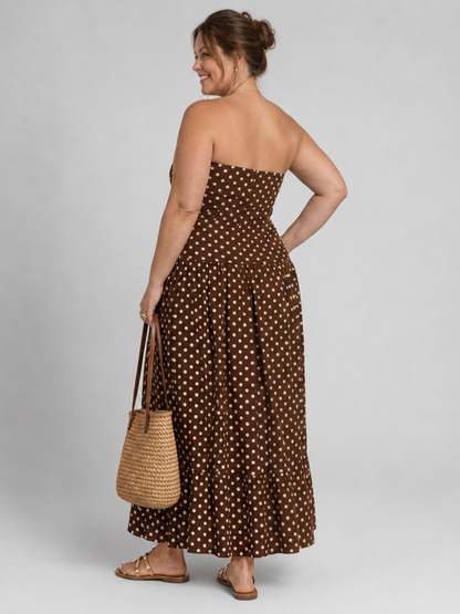 Olwen | Robe midi sans bretelles à motif pois