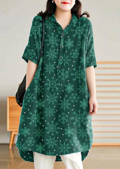 Sabine - Robe Chemise en Lin Vert Jade pour Femmes
