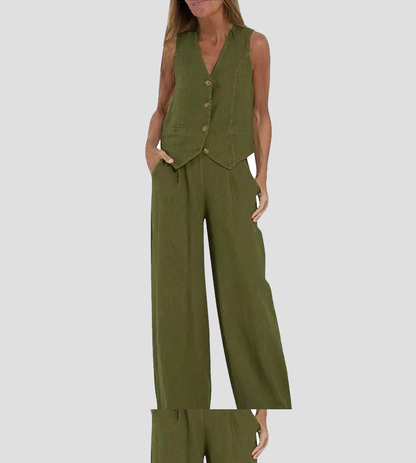 Seraphina – Ensemble Coordonné Élégant Deux Pièces Avec Gilet & Pantalon Large