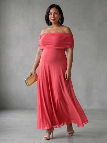 Astrid | Robe Midi Drapée Hors Épaule