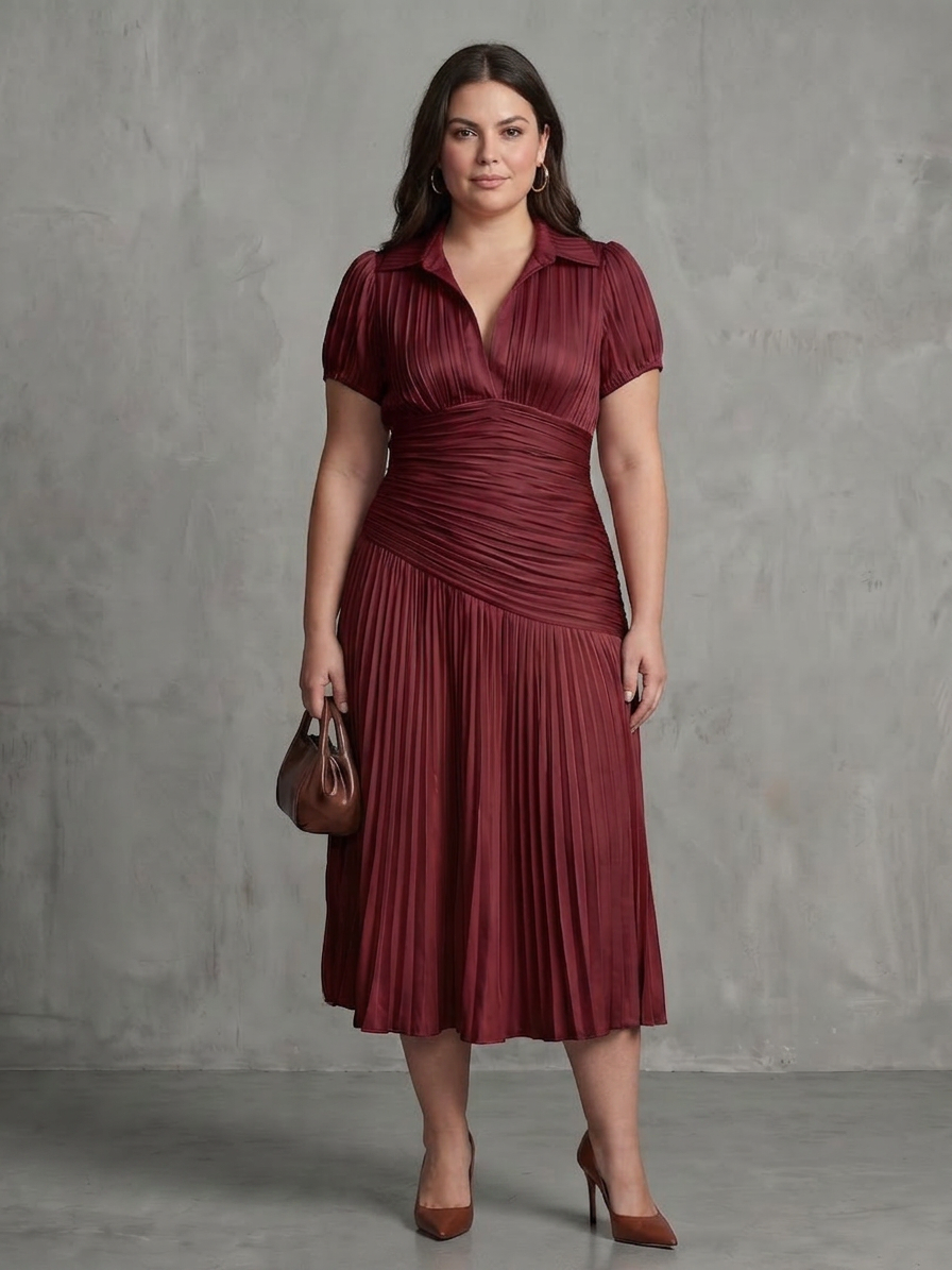 Vita | Robe Midi à Taille Plissée à Rayures