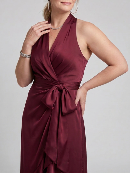 Amina | Robe Midi Asymétrique à Encolure Halter