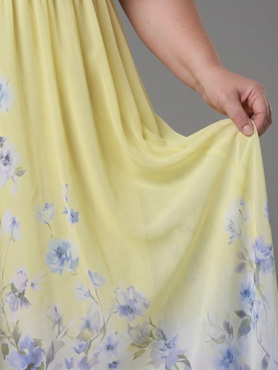 Wanda | Robe Midi Sans Manches à Encolure en V avec Ourlet Floral Doux