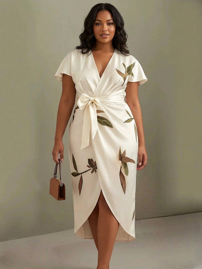 Rosa | Robe Midi Satin à Manches Courtes Blanche