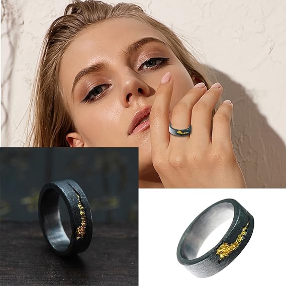 Bague Titane Noir Veine Dorée