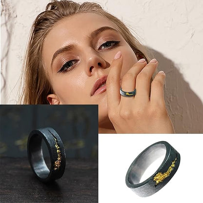 Bague Titane Noir Veine Dorée