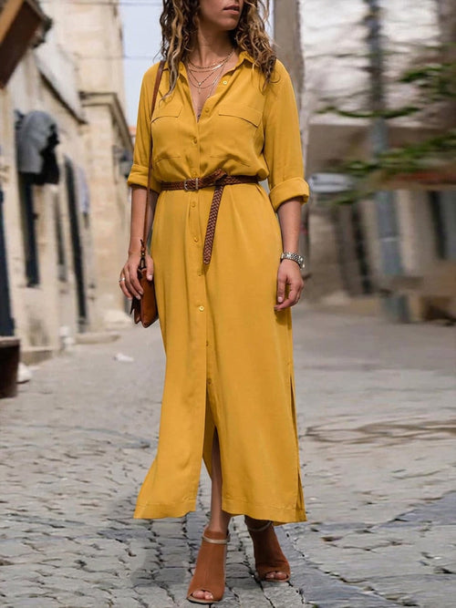 Robe Ceinturée à Manches Longues Lark : Silhouette Féminine Élégante