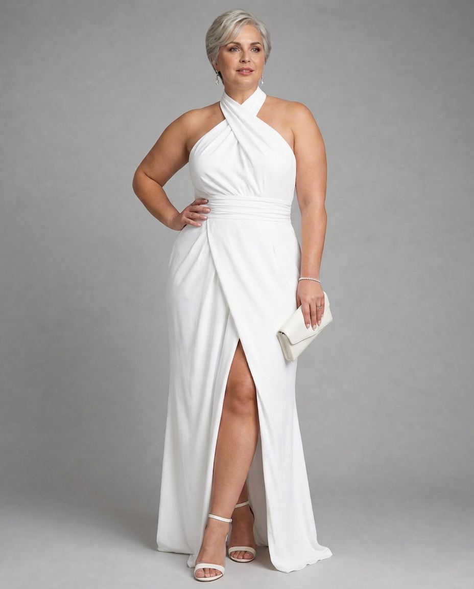 Nia | Robe Midi Drapée à Fente Latérale et Col Croisé
