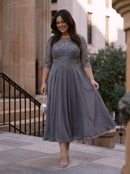 Anwen | Robe Midi avec Corsage en Dentelle et Manches Transparentes