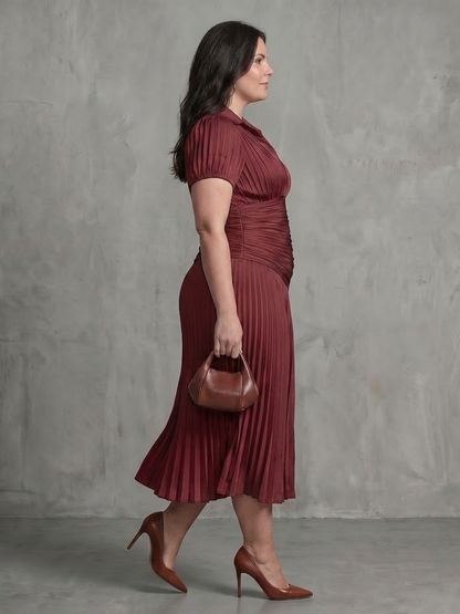 Vita | Robe Midi à Taille Plissée à Rayures
