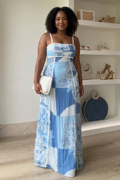 Mira | Robe Maxi Imprimée avec Nœud au Dos en Ric Rac