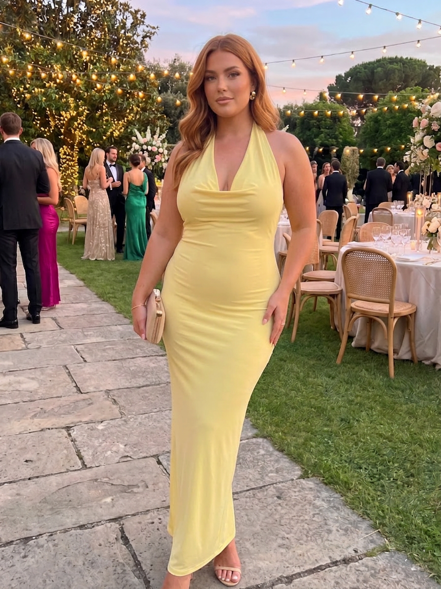 Ingrid | Robe midi ajustée à col halter