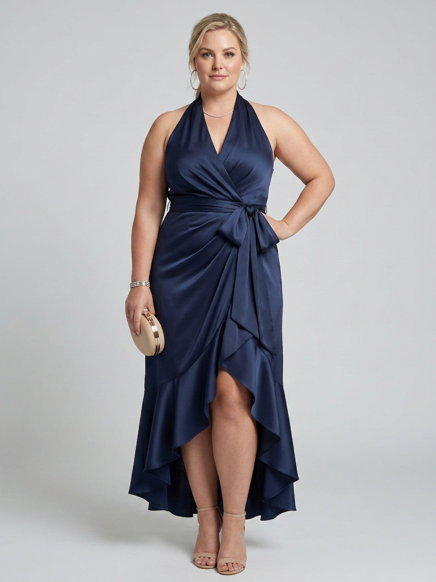 Amina | Robe Midi Asymétrique à Encolure Halter
