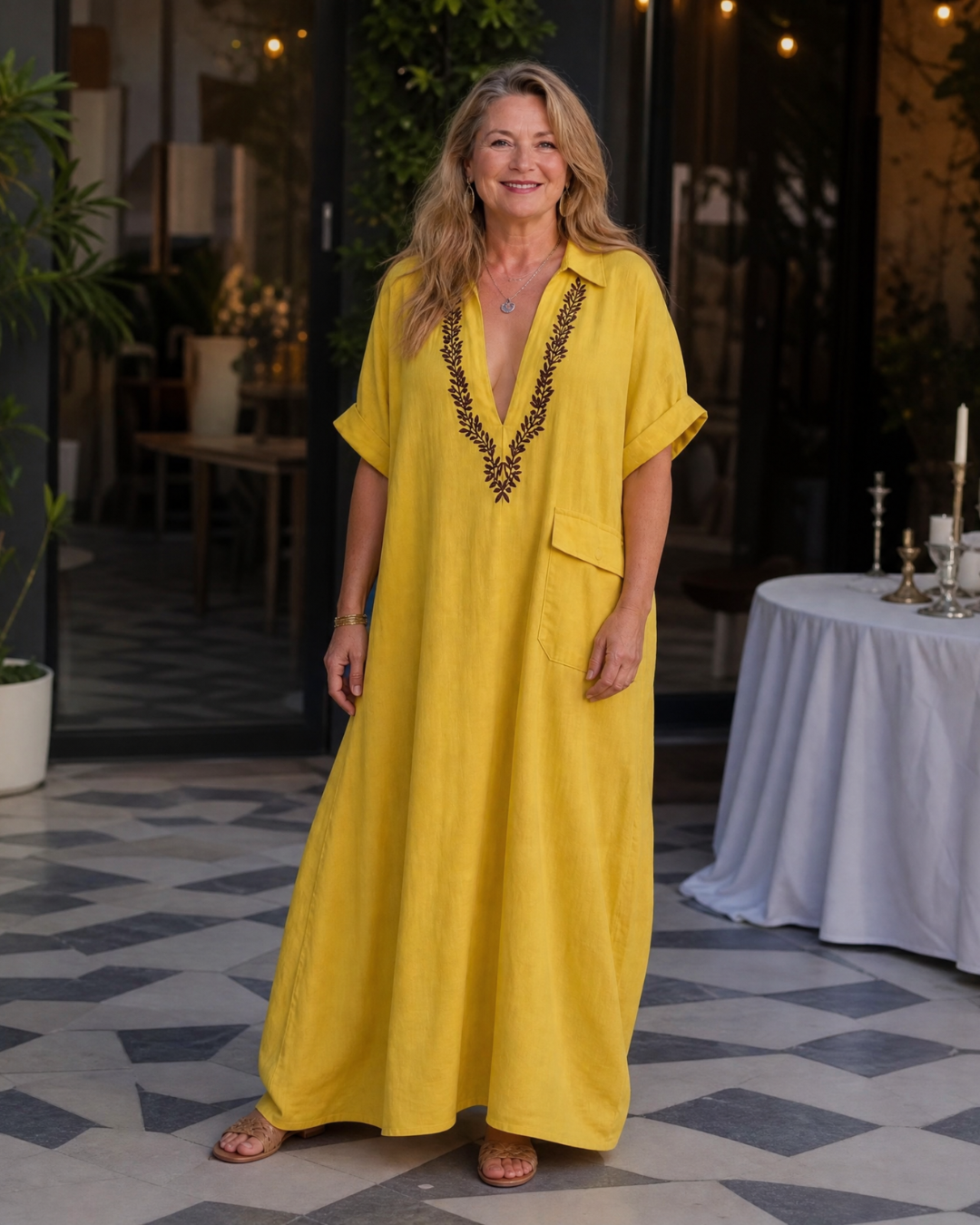 Posy | Robe Maxi Détail Poche Brodée à Col V Détendu