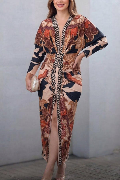 Signy | Robe Midi Dolman Imprimé Unique Évasion Solaire