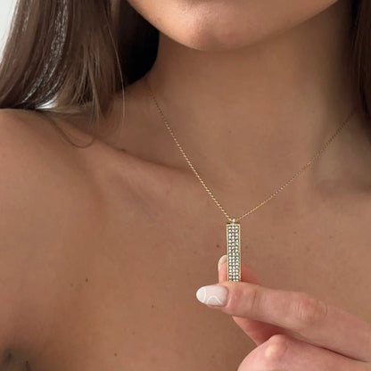 Collier Barre Verticale Pavée de Cristaux "I Love You"