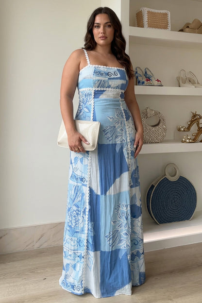 Mira | Robe Maxi Imprimée avec Nœud au Dos en Ric Rac