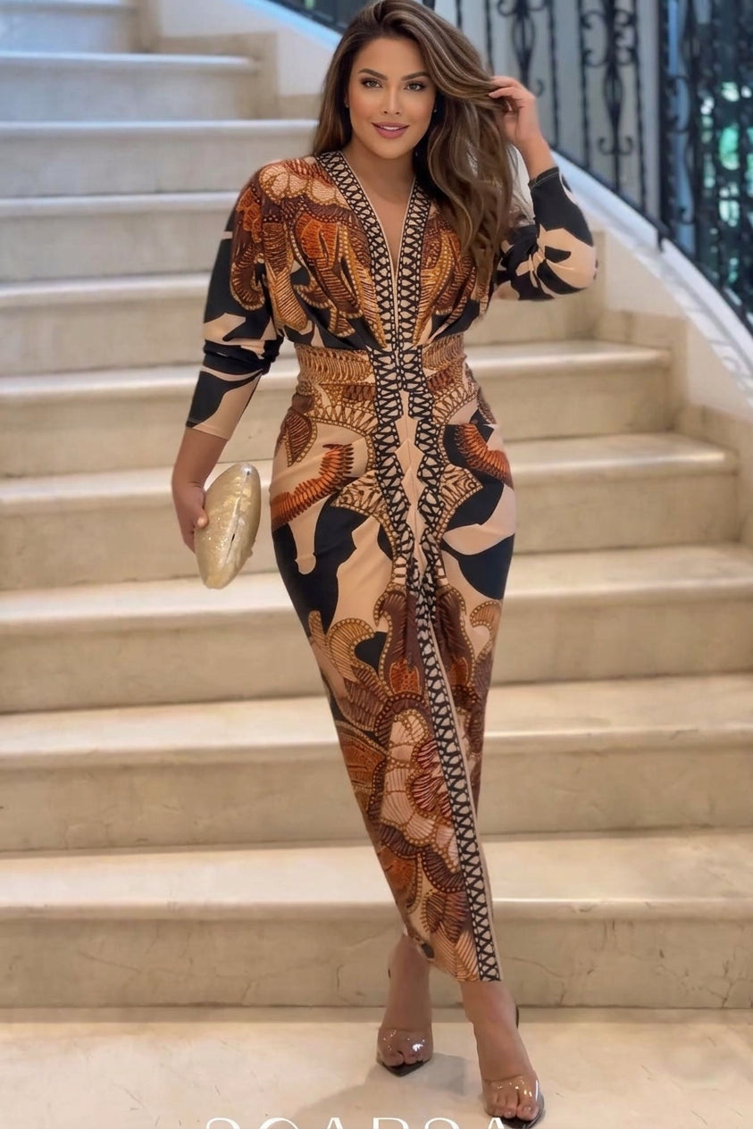 Signy | Robe Midi Dolman Imprimé Unique Évasion Solaire