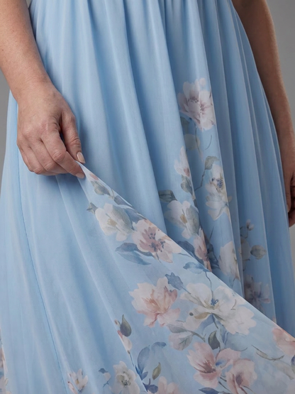 Wanda | Robe Midi Sans Manches à Encolure en V avec Ourlet Floral Doux