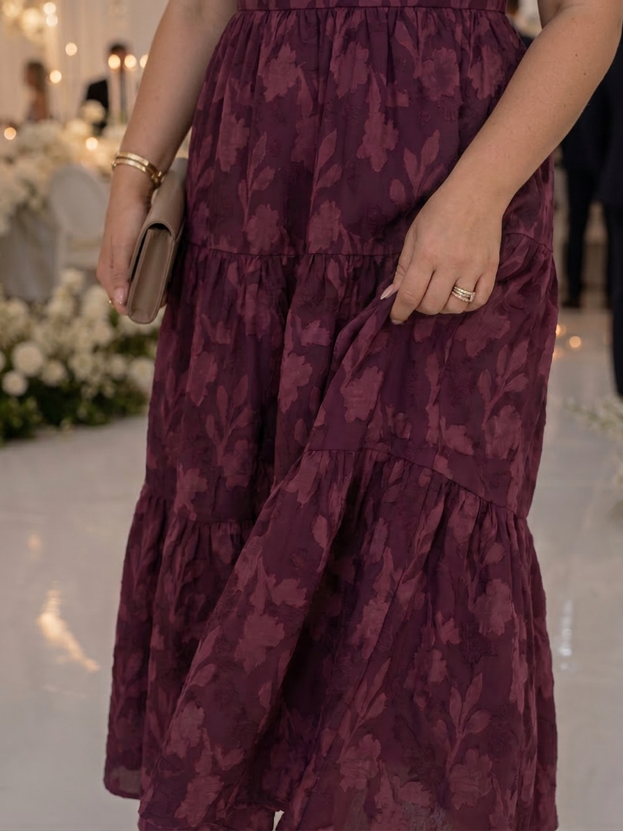 Belen | Robe Midi à Détail Floral Texturé à Manches Courtes