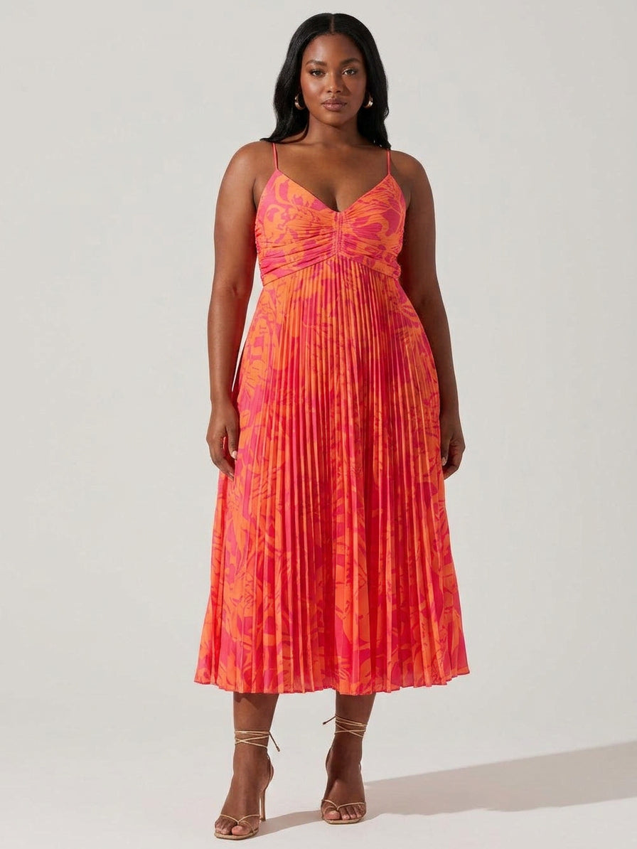 Giselle | Robe Midi Plissée Élégante à Imprimé Floral Chic Côtier