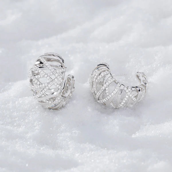 Créoles Entrelacées Argent Pavé