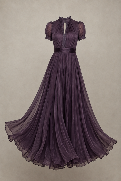 Adeline | Robe Maxi Plissée avec Détail en Dentelle