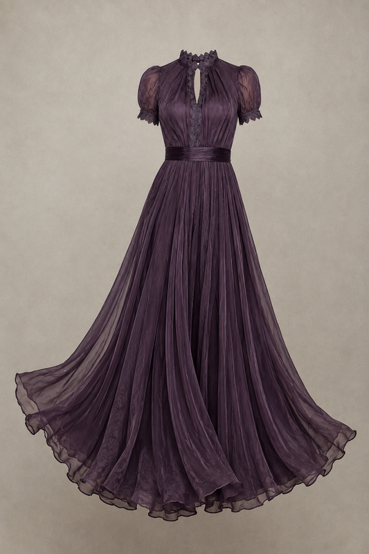 Adeline | Robe Maxi Plissée avec Détail en Dentelle
