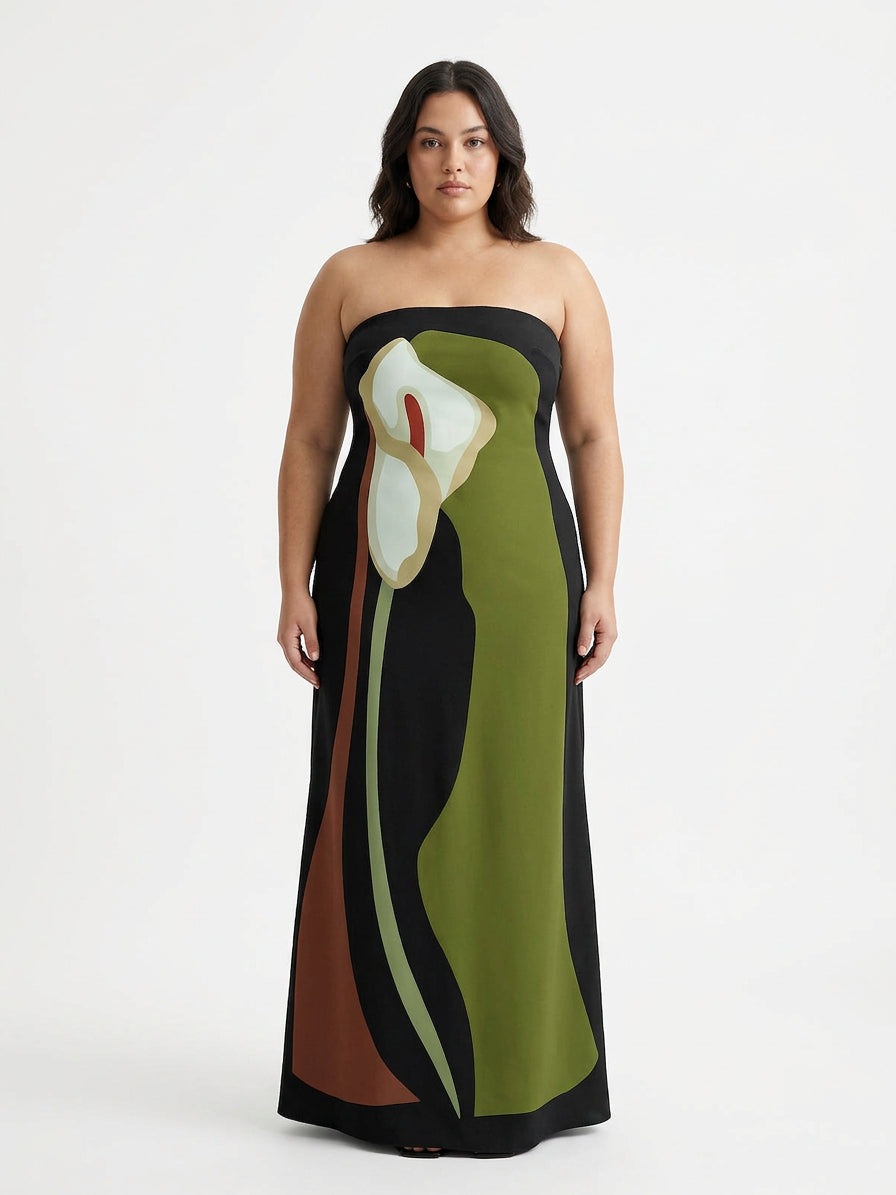 Zinnia - Robe Maxi Sans Bretelles Abstraite