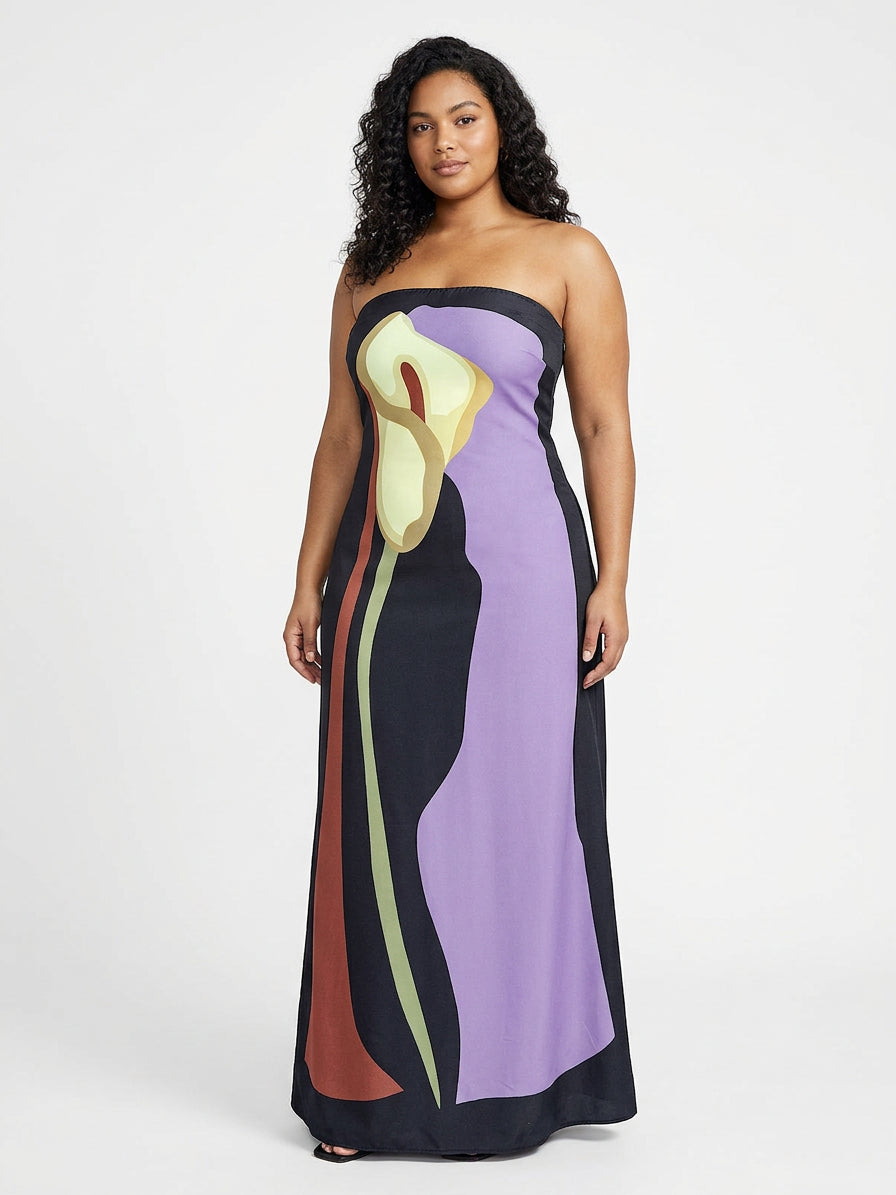 Zinnia - Robe Maxi Sans Bretelles Abstraite