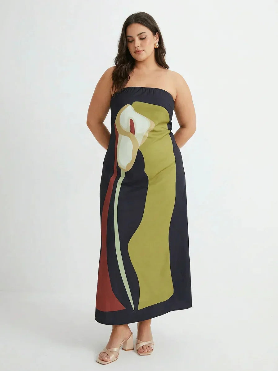 Zinnia - Robe Maxi Sans Bretelles Abstraite