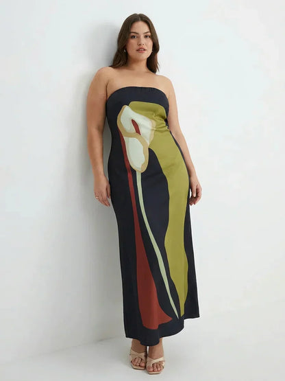 Zinnia - Robe Maxi Sans Bretelles Abstraite