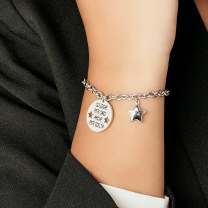 Bracelet acier médaille gravée et étoile