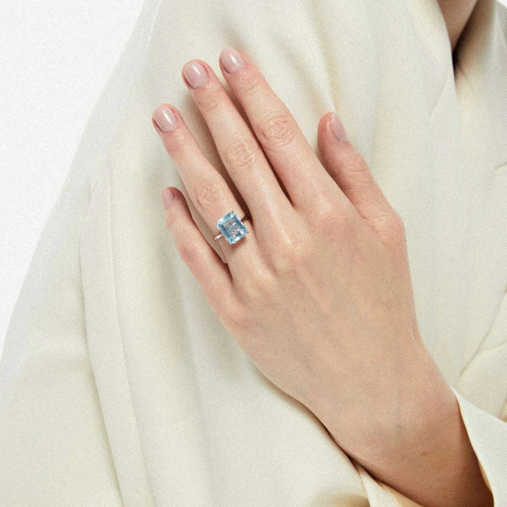 Bague Carrée Bleu Clair