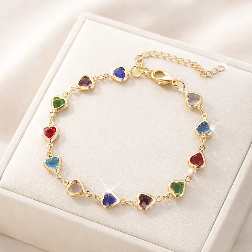 Bracelet Cœurs en Cristaux Colorés