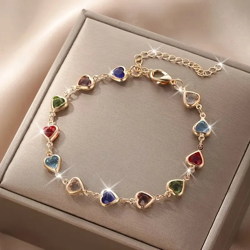 Bracelet Cœurs en Cristaux Colorés