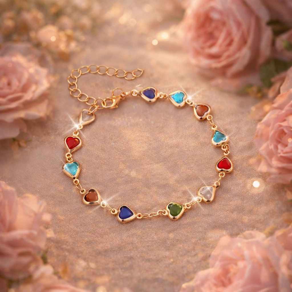 Bracelet Cœurs en Cristaux Colorés