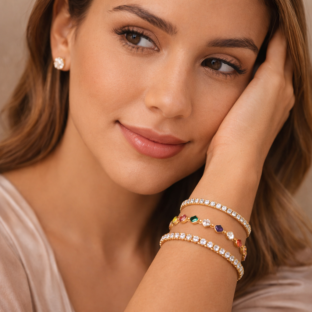 Bracelet Tennis Plaqué Or 14K