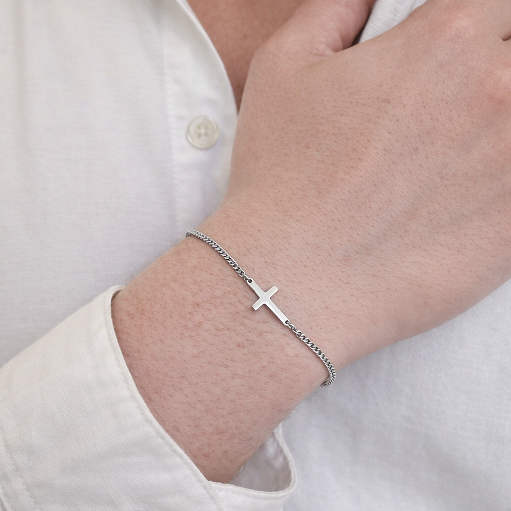 Bracelet Croix Jésus en Or et Argent