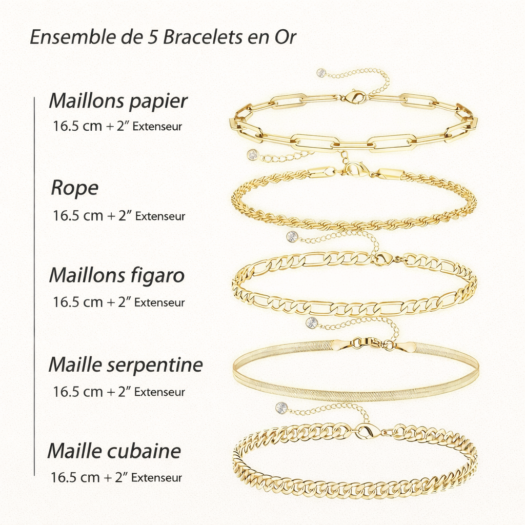 Ensemble de 5 Bracelets aux Mailles Contrastées
