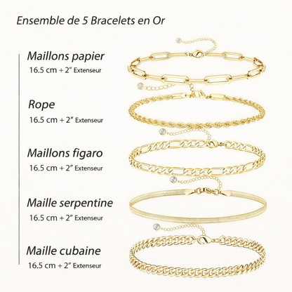 Ensemble de 5 Bracelets aux Mailles Contrastées