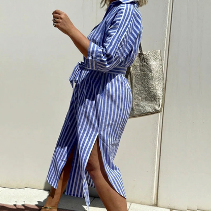 Harlow | Robe Chemise à Rayures en Lin pour Femmes