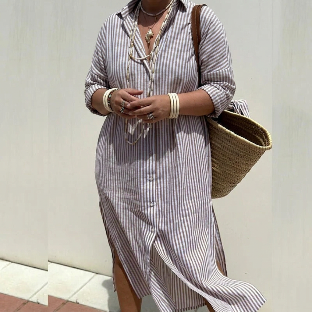 Harlow | Robe Chemise à Rayures en Lin pour Femmes