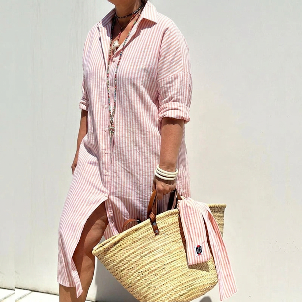 Harlow | Robe Chemise à Rayures en Lin pour Femmes