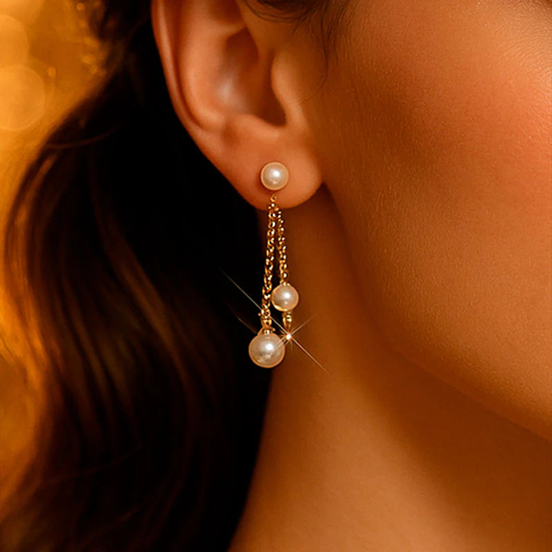 Boucles d'Oreilles Pendantes à Perles