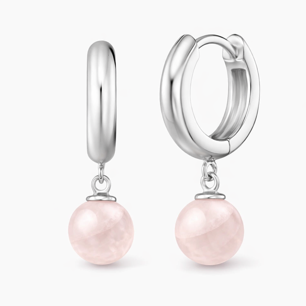 Boucles d’Oreilles Créoles Quartz Rose