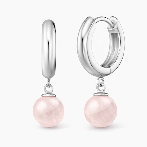 Boucles d’Oreilles Créoles Quartz Rose