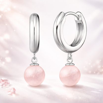 Boucles d’Oreilles Créoles Quartz Rose