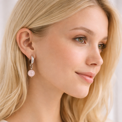 Boucles d’Oreilles Créoles Quartz Rose